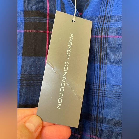 French Connection NWT Blue Plaid Flannel Long Sleeve Button Up Shirt Womens Sz M - Picture 10 of 10